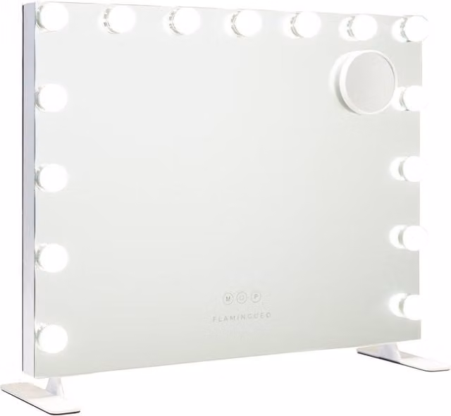 Espejo de maquillaje Flamingueo con 14 bombillas LED, control táctil y regulable, color blanco, An/P/Al: 58 x 51 x 15 cm