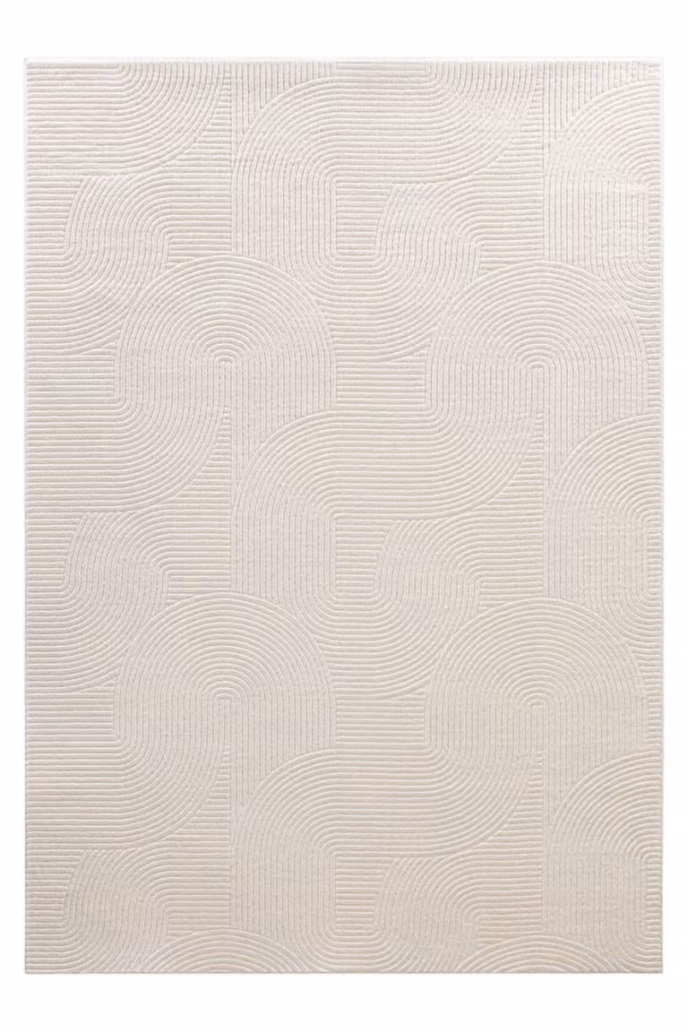 Alfombra Wecon Home de diseño abstracto y moderno en color blanco, con relieve y acabado hand tufted, An/P: 160 x 220 cm