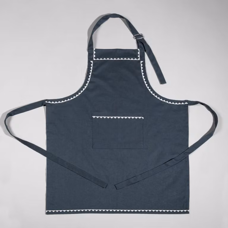 Delantal de lino y algodón Maison du Monde para adultos en colores verde, blanco y gris