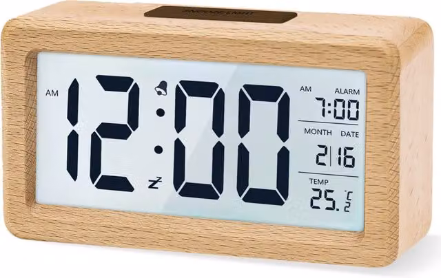 Reloj Despertador Digital TUSERXLN de Madera con LED, Fecha y Temperatura en Colores Marrón y Beige