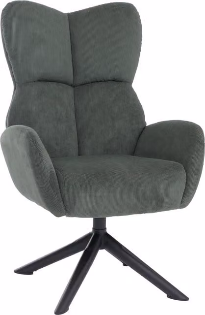 Sillón de salón giratorio Mendler HWC-Q54 tapizado en corduroy verde con reposabrazos y estructura de madera de eucalipto