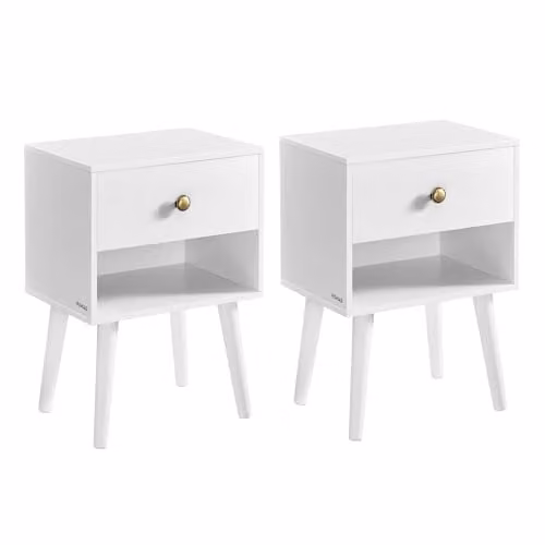 Juego de 2 mesitas de noche VASAGLE minimalistas con cajón y estante abierto en color blanco, An/P/Al: 28 x 39 x 55 cm