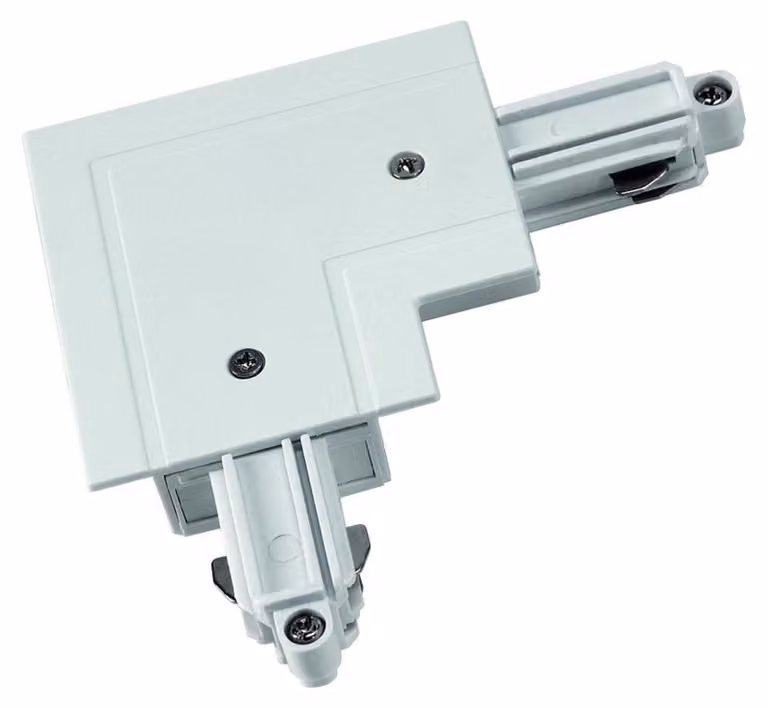 Conector de esquina para barra de alimentación SLV monofásica, color blanco con toma de tierra exterior