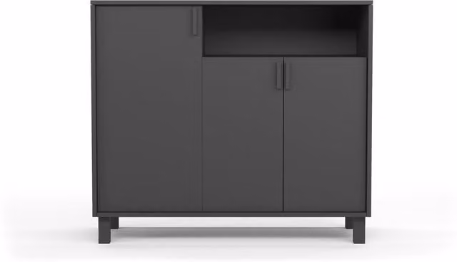 Mueble zapatero Dyrnes de HERDASA en melamina gris con patas y tiradores de haya