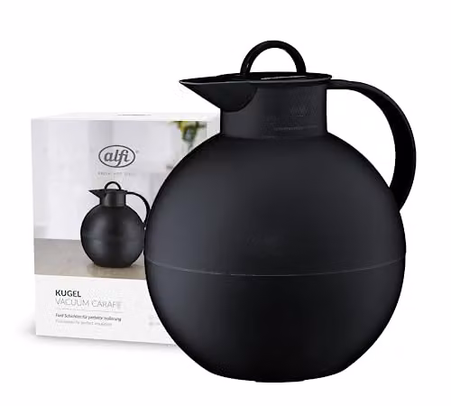 Jarra térmica Alfi Kugel de 0,94 l en color negro con inserción de vidrio y tapón de rosca