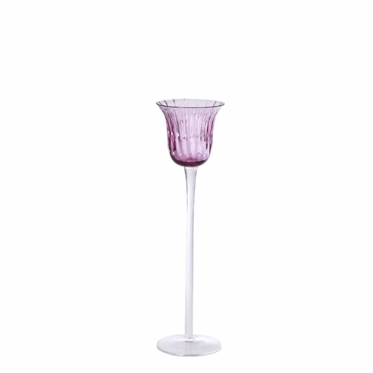 Portavelas decorativo de vidrio soplado Sia Deco morado y transparente para tealight, Altura: 30 cm