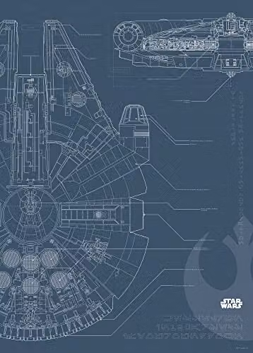 Póster de pared Komar Star Wars Blueprint Falcon en azul y multicolor, An x Al: 50 x 70 cm