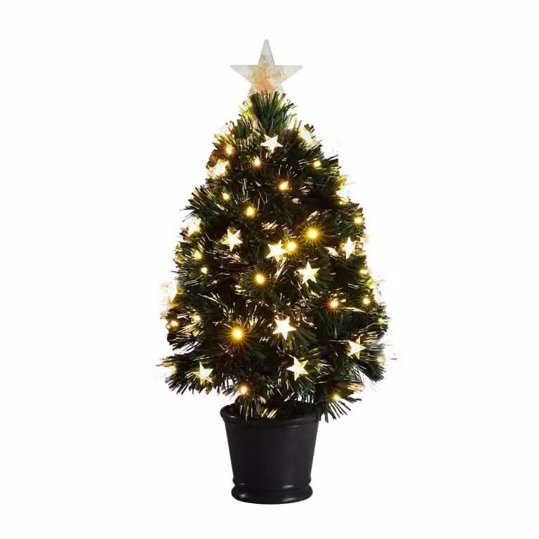 Árbol de Navidad Artificial Luca Lighting con Iluminación LED de Fibra Óptica Multicolor y Estrella Blanca, Altura: 60 cm