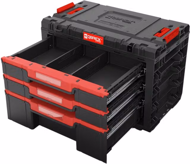 Caja de herramientas modular Qbrick System Prime Drawer 3 Toolbox Basic con 3 cajones, color negro, An/P/Al: 54,2 x 33,5 x 36,9 cm