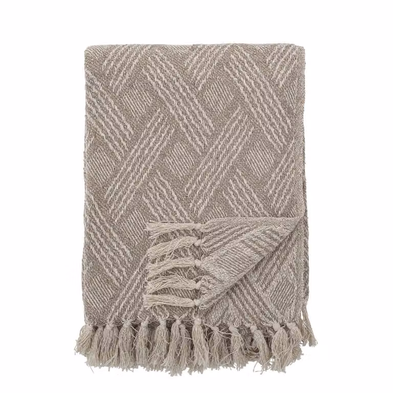 Manta de algodón reciclado Bloomingville beige con flecos An/P: 160 x 130 cm