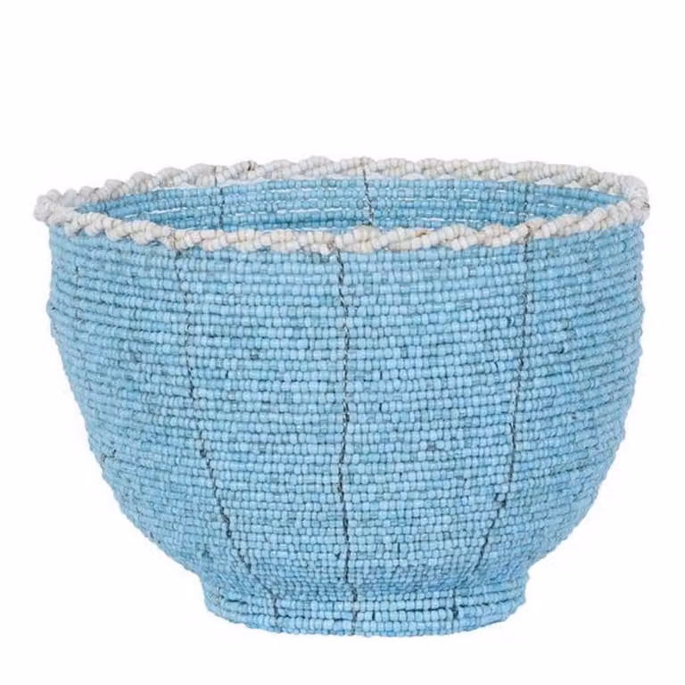 Bol redondo de cuentas My Bliss Home en colores turquesa, blanco y azul, An/P/Al: 13 x 10 x 10 cm