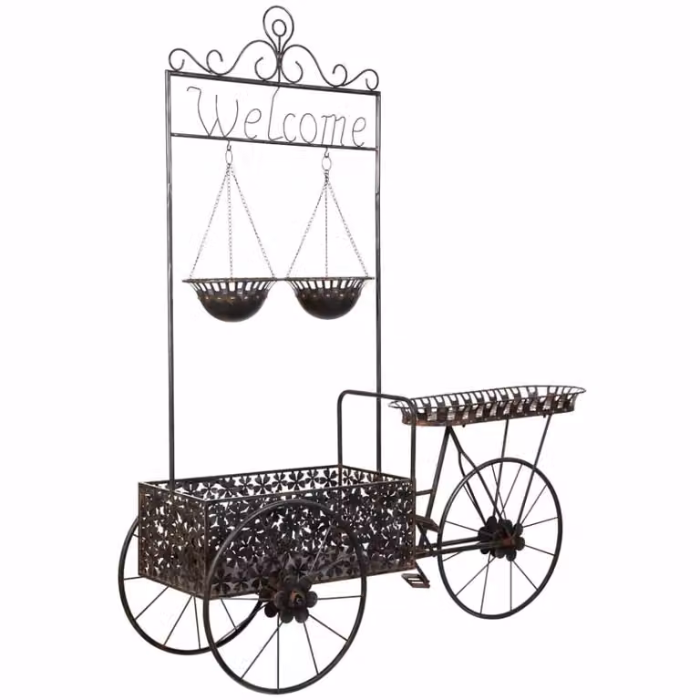 Carro expositor vintage Wanderlust deco de metal negro An/P/Al: 195 x 73 x 237,5 cm