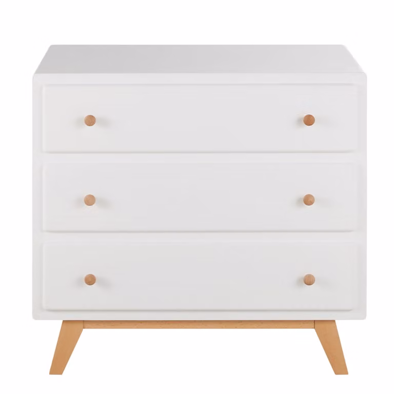 Cómoda infantil moderna de Maisons du Monde en color blanco con acabado lacado y madera de haya de 85 cm