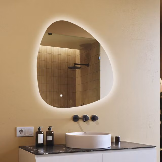 Espejo de baño LED irregular Artforma con sensor táctil y luz dual, An/Al: 94 x 94 cm