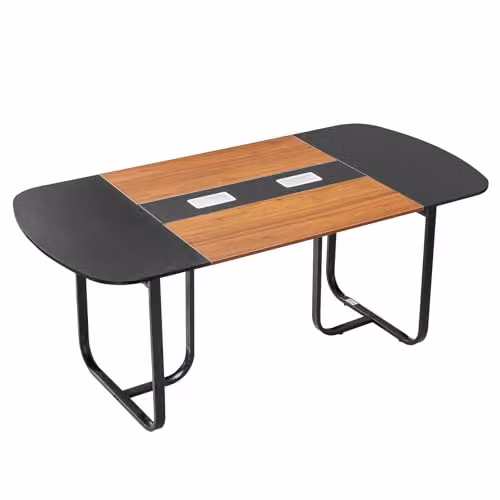 Mesa de conferencias ovalada VEVOR para 6-8 personas con gestión de cables, diseño moderno en negro y marrón, An/P/Al: 180 x 90 x 75 cm