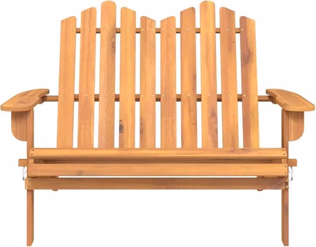Banco de jardín Adirondack SYFAX de madera de acacia tratada en color marrón con reposabrazos An: 126 cm, Al: 110 cm, P: 84 cm
