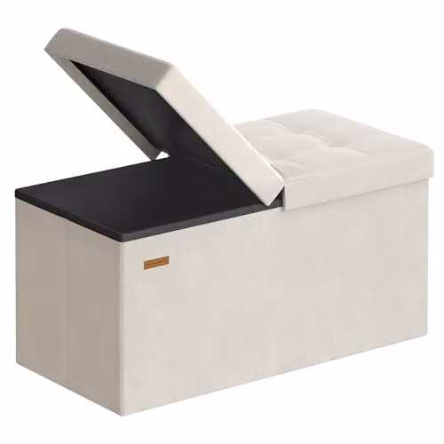 Banco de almacenaje plegable SONGMICS de terciopelo beige con tapa abatible, An/P/Al: 76 x 38 x 38 cm
