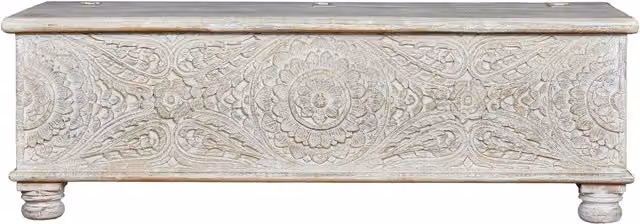 Baúl de madera de mango estilo rústico étnico Giner y Colomer en color blanco envejecido An/P/Al: 150 x 60 x 50 cm