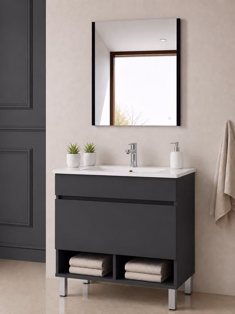 Mueble de baño con lavabo y patas ORIGEN BATH NEBARI en color grafito, An/P/Al: 80 x 40 x 82 cm