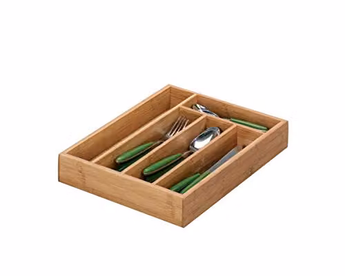 Organizador de cubiertos Zeller de madera de bambú con compartimentos, color marrón y beige, An/P/Al: 34 x 26 x 5 cm