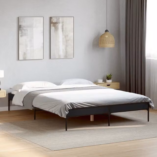 Estructura de cama Maison exclusive de madera y metal negro An/P/Al: 150 x 203 x 30 cm