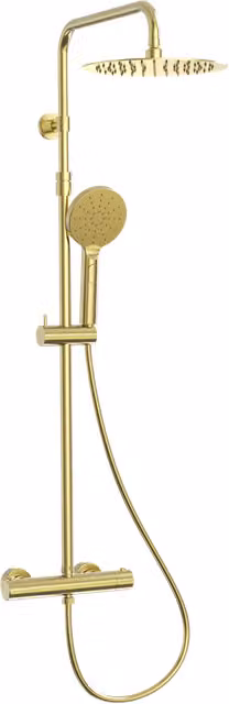 Columna de ducha termostática Luisa de Essebagno en oro cepillado con efecto lluvia y montaje en pared