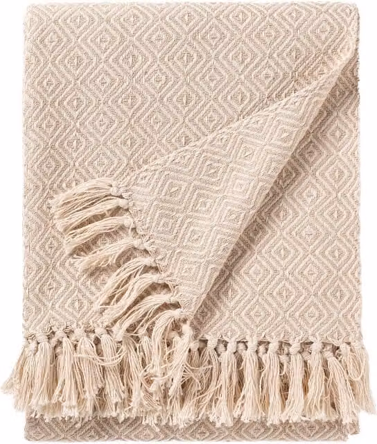 Manta de algodón Benuta color beige con diseño geométrico An/P: 125 x 150 cm