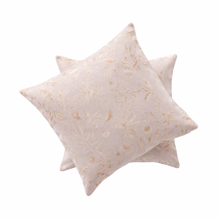 Lote de 2 fundas de cojín de Navidad Gamusi en jacquard de algodón y poliéster, diseño floral, color beige y oro, 45 x 45 cm