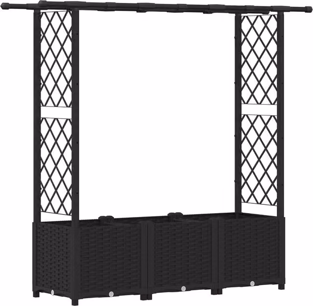 Cama elevada SYFAX con trellis y techo para plantas trepadoras en color negro, An/P/Al: 162,5 x 40 x 136 cm