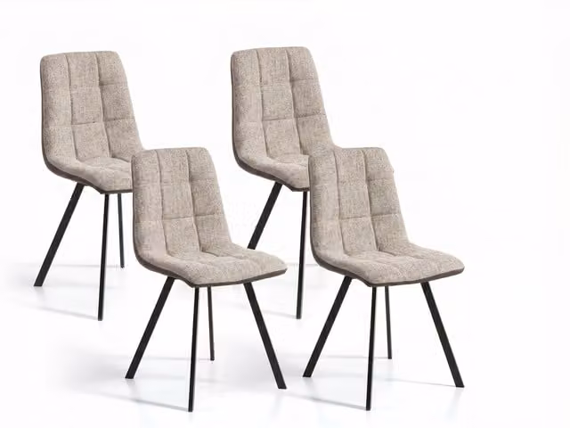 Set de 4 sillas de comedor MOMMAHOME modelo Wayne de estilo industrial en tela beige y polipiel marrón con patas de metal negro, An/P/Al: 46 x 54 x 89 cm