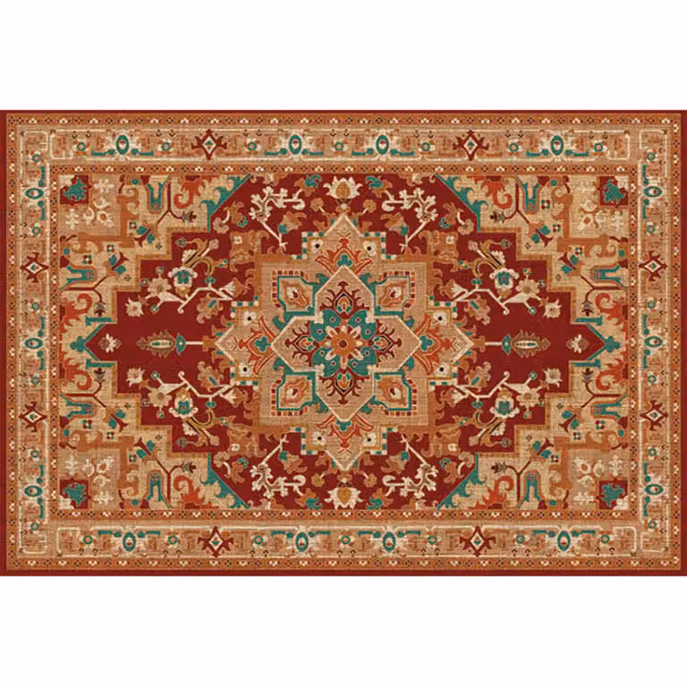 Alfombra vinílica de estilo oriental imitación persa en color rojo, lavable y antideslizante, An/P: 143 x 97 cm