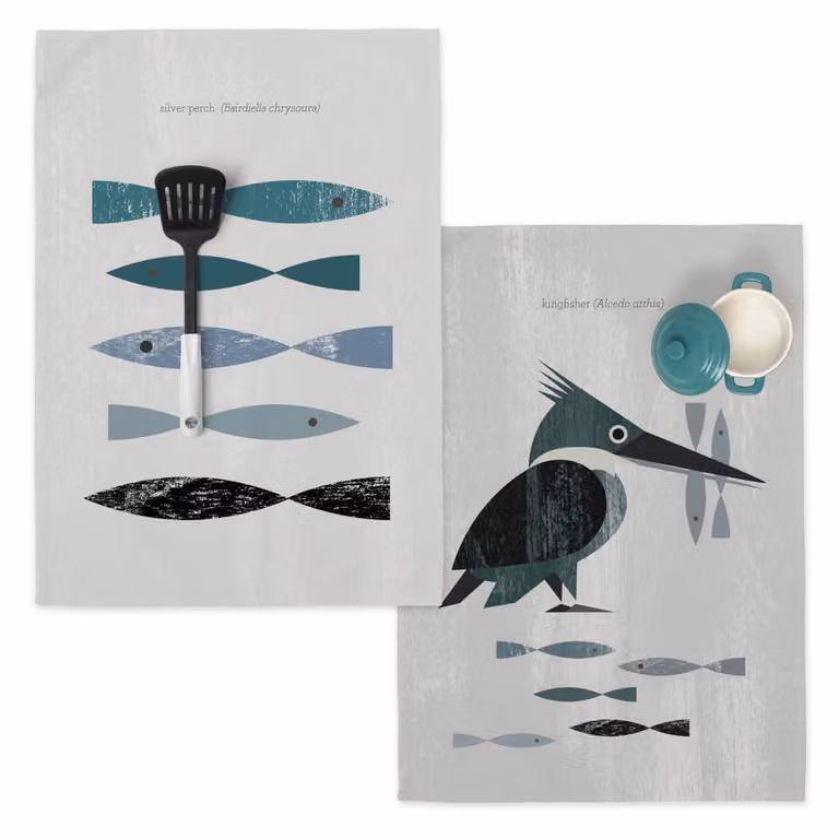 Pack de 2 paños de cocina Happyfriday multicolor de algodón con diseño gráfico y lazo para colgar, 70 x 50 cm