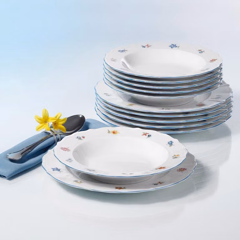 Servicio de cena Seltmann Weiden Sonate de 12 piezas en porcelana blanca para 6 personas