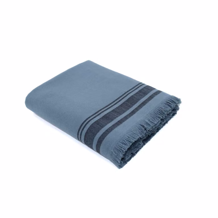 Toalla Fouta Febronie de Algodón con Rayas en Azul Tormenta y Negro, An/Al: 100 x 180 cm