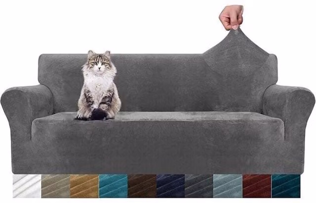 Funda de sofá de terciopelo LIIYIELA elástica y resistente a manchas para 3 plazas, color gris