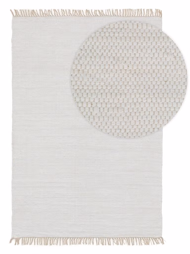 Alfombra Benuta de algodón blanco con flecos y material reciclado, An/P: 200 x 300 cm
