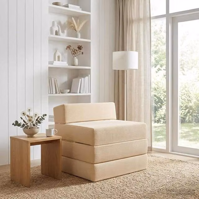 Sofá cama plegable vidaXL en tela de pana beige An/P/Al: 200 x 70 x 15 cm
