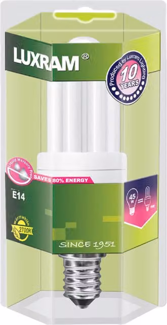 Bombilla Luxram E14 Extra Mini Supreme de 11W, luz blanca fría 4000K y 584lm en color blanco