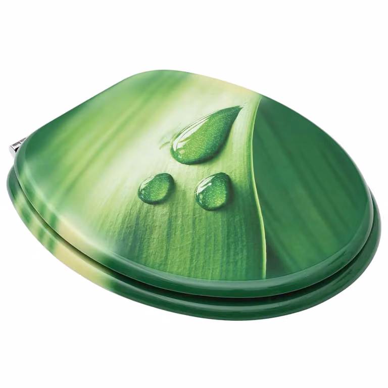 Set de 2 asientos de inodoro con tapa vidaXL en MDF color verde con diseño de gota de agua y cierre suave