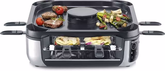 Raclette Severin 2379 con pantalla táctil digital, acero inoxidable y revestimiento antiadherente en color negro y plata