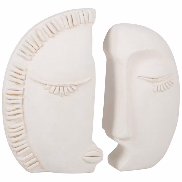 Figura de rostro abstracta de Maisons du Monde en cemento y cerámica color beige y blanco, Altura: 19 cm