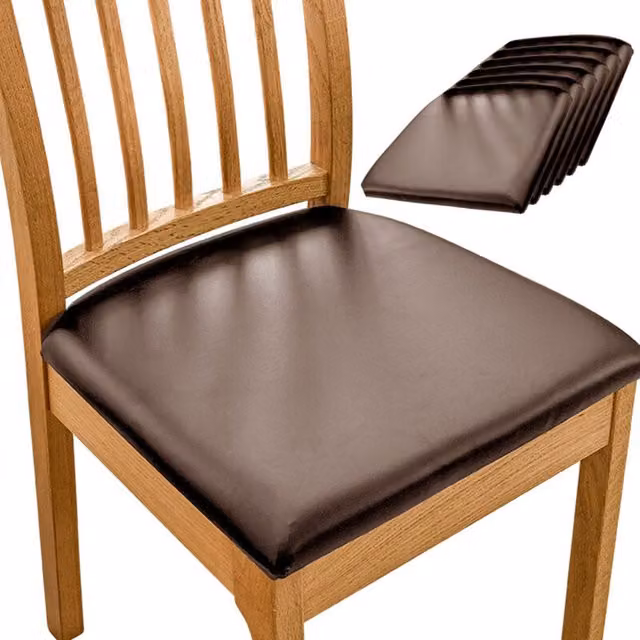 Juego de 6 fundas impermeables de cuero sintético LIIYIELA para sillas de comedor, elásticas y resistentes a las manchas, color marrón
