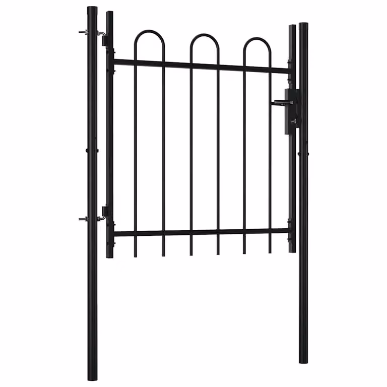 Puerta de valla individual vidaXL de acero con aro superior, color negro, An: 100 cm, Al: 75 cm