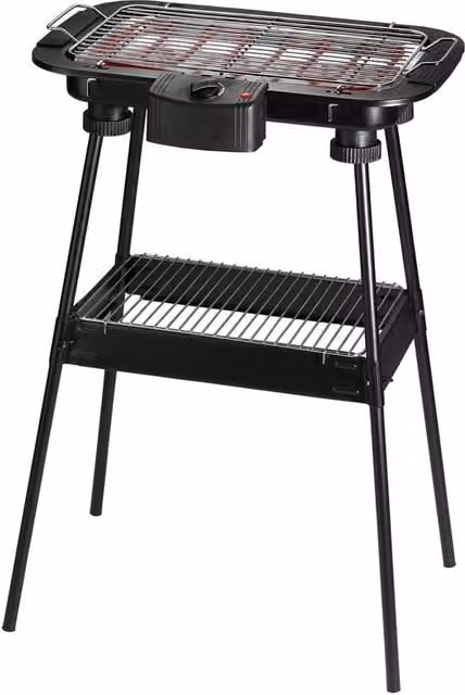 Barbacoa eléctrica Sogo BAR-SS-10380 de acero inoxidable y metal en color negro con patas, 2000W, An/P: 38 x 22 cm