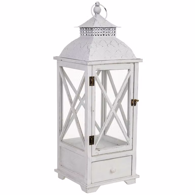 Farol de madera Wanderlust deco estilo shabby chic color blanco An/P/Al: 25 x 25 x 71 cm