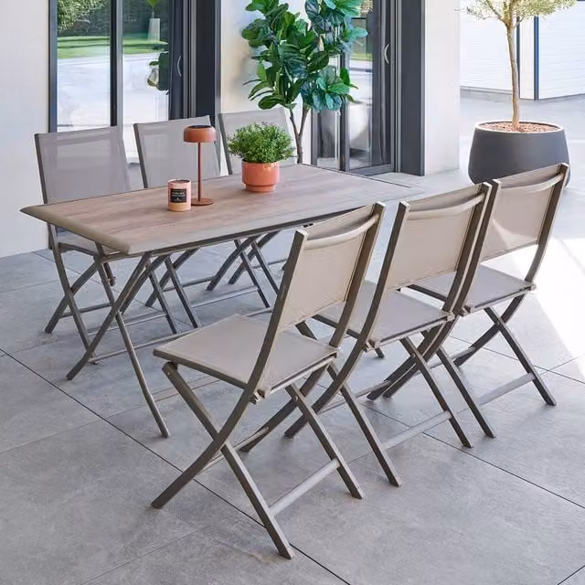 Mesa de jardín plegable Azua de Hespéride para 6 plazas, color café, An/P: 150 x 80 cm