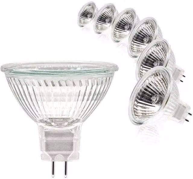 Pack de 6 bombillas halógenas ODIPIE MR16 de 35 W, 12 V, con base GU5.3, regulables y luz blanca cálida de 2700 K en acabado transparente