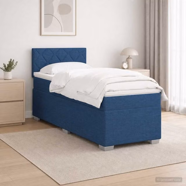 Cama Maison Exclusive con base tapizada, colchón híbrido y luz LED azul, An/P: 90 x 200 cm