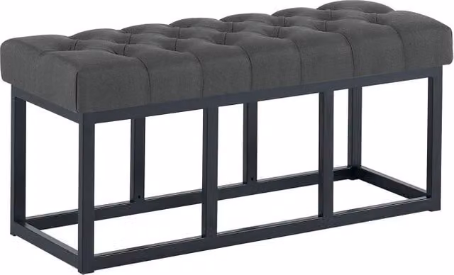Banco Amun tapizado en tela gris oscuro con estructura de metal negra An/P/Al: 100 x 38 x 46 cm