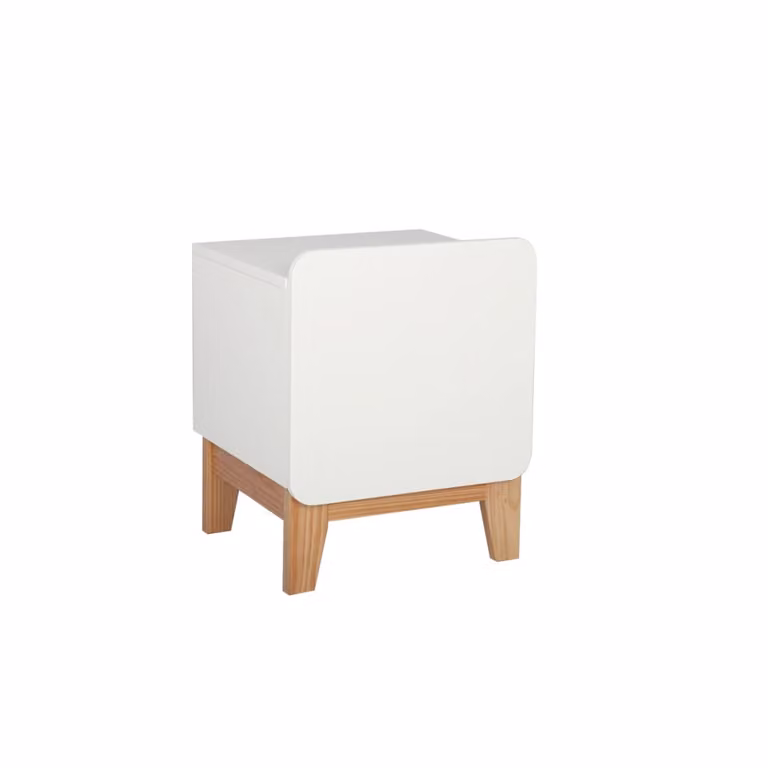 Mesita de noche infantil ID Kids en madera de pino y MDF, color blanco y marrón